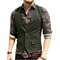 Miniatyrbild 1 av 10: Herrar Herringbone Tweed Ylle Väst Enknäppt Slim Fit Väst Green 2XL