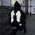 Miniatyrbilde 2 av 9: Menn Refleks Fleece Genser med Engelvinger Grafisk Gothic Hettestropp M