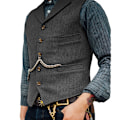 Pikkukuva 1 / 7: Miesten Liivi Liivi Tweed Retro V-Kaula Villa Herringbone Promilleille Grey S