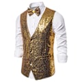 Miniatyrbillede 3 af 9: Mænds Skinnende Sequin Vest V-Hals Regular-Fit Festkjole Suit Waistcoat Butterfly 2 Dele Blue M