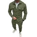 Miniatyrbillede 1 af 8: Mænds Langærmede Træningssæt 2 Dele Corduroy Sweatsuits Vintertøj Army Green M