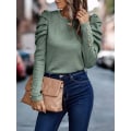 Miniatyrbillede 3 af 6: Dame Bluser med Rund Hals, Puffærmer og Slim Fit Green L
