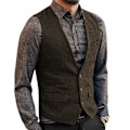 Miniatyrbild 1 av 10: Herrar Herringbone Tweed Ylle Väst Enknäppt Slim Fit Väst Coffee M