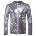 Miniatyrbillede 1 af 8: Mænds Stående Krage Zip Langærmet Sequin Jakke Silver S