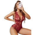 Pikkukuva 3 / 5: Naisten Yksikokoinen Pitsi-Body Deep V Teddy Mini Babydoll Red M