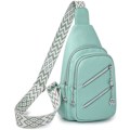 Miniatyrbild 1 av 5: Mjukt läder casual dam crossbody väska bred axelrem sport PU läder axelväska dam bröstväska bröstväska multi fack midje bälte väska Green