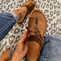 Miniatyrbild 1 av 7: Ortopediska sandaler för kvinnor med platt klack Slider Flip Flop Skor Brun 36 Brown