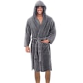 Miniatyrbillede 1 af 3: Herre fleece hætte plys lang badekåbe grey L