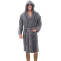 Miniatyrbillede 1 af 3: Herre fleece hætte plys lang badekåbe grey M