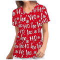 Miniatyrbild 2 av 3: Jul Kvinnor Amningsuniform Scrub Kortärmad T-shirt Xmas Blus Tee Tops V-ringad Red M