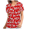 Miniatyrbillede 2 af 3: Jul Kvinde Amning Uniform Scrub Kortærmet T-shirt Jule Bluse Tee Top V-hals Red L