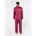 Miniatyrbild 4 av 5: Pyjamasset för män i sidensatin, långärmad PJ set med knappar och sovkläder i fickor wine red xxl
