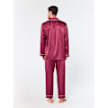 Miniatyrbilde 4 av 5: Pyjamassett i satengsilke for menn, PJ-sett med knapper og soveklær med lommer i ermet wine red l