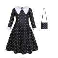 Miniatyrbillede 1 af 4: Pige onsdag cosplay kjole Halloween langærmet kostume 140cm