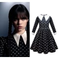 Miniatyrbild 1 av 5: Girls Cosplay Onsdagsdansklänning Kostym med peruk W Dress 150cm