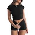 Pikkukuva 1 / 2: 2023 Uusi kuuma naisten 2-osainen Co Ord -setti Crop Top Shortsit Housut Joggersit Kuntosali Urheilu Treenihaalarit Black M