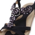 Miniatyrbilde 3 av 5: Kvinners Sommersandaler Bohemian Blomster Rhinestone Stor Størrelse Flate Sko Strandsandaler Black EU 36