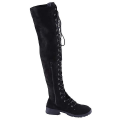 Pikkukuva 2 / 5: Pitsi ylös yli polven saappaat Dam Låg Klack Boots Winter Flock Knähöga Flats Shoes 41