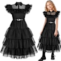 Pikkukuva 2 / 4: Lapset Addams Musta Mekko Tyttö Keskiviikko Halloween Cosplay Puku Yz 160cm