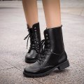 Miniatyrbillede 2 af 5: Snørebånd Pu Læderstøvler Kvinder Blok Hæl Mid Calf Støvler Gothic Punk Lav Hæl Støvler V 36