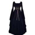 Renæssance Middelalderlig Maxikjole Gotisk Cosplay Maxikjole Til Kvinder V Navy Blue S