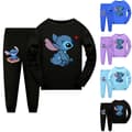 2st Børne Pyjamas Stitch Langærmet Trøje Sæt Nattøj - Sort black 160cm