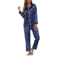 Miniatyrbillede 1 af 4: Kvinde Solid Pyjamas Sæt Nattøj Pyjamas Knap Casual Dragt Lake Blue L