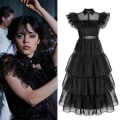 Miniatyrbillede 1 af 5: Onsdag Addams Family Comedy Cos Prom Wednesday Sort Kjole.v2 L