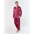 Miniatyrbild 2 av 5: Pyjamasset för män i sidensatin, långärmad PJ set med knappar och sovkläder i fickor wine red xxl