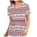 Miniatyrbilde 2 av 3: Jul Kvinner Ammeuniform Scrub Kortærmet T-skjorte Xmas Bluse Tee Topper V-ringet Watermelon Red L