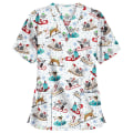 Miniatyrbillede 1 af 2: Jule sygeplejerske uniform kvinder V-hals print T-shirt casual kortærmet lomme toppe W 2 XXXL