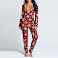 Miniatyrbillede 3 af 3: Kvinde Dyre Pyjamas Onesie Jule Body Jumpsuit Langærmet Nattøj W Checkered Snowflake M