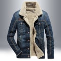Pikkukuva 1 / 4: Miesten talvi denimtakki Slim Fit Fleece Casual Coat Lapel Paksu Lämpimät ulkovaatteet Dark Blue XL