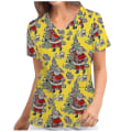 Miniatyrbild 2 av 3: Jul Kvinnor Amningsuniform Scrub Kortärmad T-shirt Xmas Blus Tee Tops V-ringad Lemon Yellow M