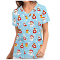 Miniatyrbilde 2 av 3: Jul Kvinner Ammeuniform Scrub Kortærmet T-skjorte Xmas Bluse Tee Topper V-ringet Sea Blue L