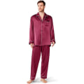 Miniatyrbild 1 av 5: Pyjamasset för män i sidensatin, långärmad PJ set med knappar och sovkläder i fickor wine red xxl
