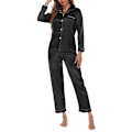 Miniatyrbillede 2 af 4: Kvinde Solid Pyjamas Sæt Nattøj Pyjamas Knap Casual Dragt Black M