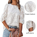 Miniatyrbild 4 av 6: Bubble Sleeve chiffong lös topp Skjorta med blommig textur（vit） V M