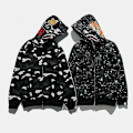 Miniatyrbillede 4 af 5: Shark Head Camo Hoodie Herre Langærmet Zip Up Sweatshirt Hip Hop Casual Tynd Jakke - B M