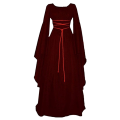 Pikkukuva 2 / 3: Halloween-noita-asu pitkähihainen pyöreäkauluinen mekko juhliin Wine red S