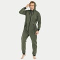 Miniatyrbillede 2 af 5: Varme fleece pyjamas med hætte til mænd Green S