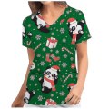 Miniatyrbilde 2 av 3: Jul Kvinner Ammeuniform Scrub Kortærmet T-skjorte Xmas Bluse Tee Topper V-ringet Army Green M