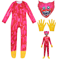 Miniatyrbilde 1 av 4: Poppy Playtime Huggy Wuggy Cosplay Kostyme Jumpsuit + Hansker W 140Y