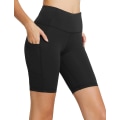 Miniatyrbilde 1 av 5: Høye midje sykkelshorts for kvinner Trening Yoga Løpeshorts Spandex-shorts med sidelommer（M Svart）