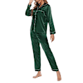 Miniatyrbillede 2 af 4: Kvinde Solid Pyjamas Sæt Nattøj Pyjamas Knap Casual Dragt Green XL