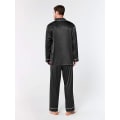 Miniatyrbilde 4 av 5: Pyjamassett i satengsilke for menn, langarmet PJ-sett med knapper og lommer i soveklær Black xxl