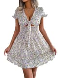 Dame Boho Lagdelt Mini Kort Kjole Dyb V-hals Slips Foran Udsvinget Kjole W XL