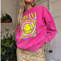 Miniatyrbild 1 av 2: Nirvana Smiley Face Crewneck Sweatshirt Heliconia Color Nirvana Sweatshirt Present Pink L