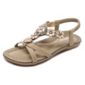 Miniatyrbilde 1 av 5: Kvinners Sommersandaler Bohemian Blomster Rhinestone Stor Størrelse Flate Sko Strandsandaler Apricot EU 36