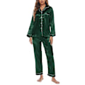 Miniatyrbillede 1 af 4: Kvinde Solid Pyjamas Sæt Nattøj Pyjamas Knap Casual Dragt Green XL